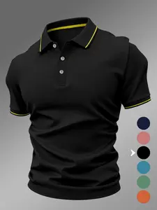 New Men's Polo Shirt 2026, Elastic Casual Geometric Pattern, Fitted Comfortable Breathable, All-Season High-Quality Polo Top