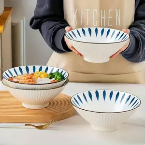 2/4pcs Japanese Ceramic Bowl, Microwave & Dishwasher Safe, Oval Shape, Ideal for Noodles, Soup, Salad, Kitchen & Restaurant Use