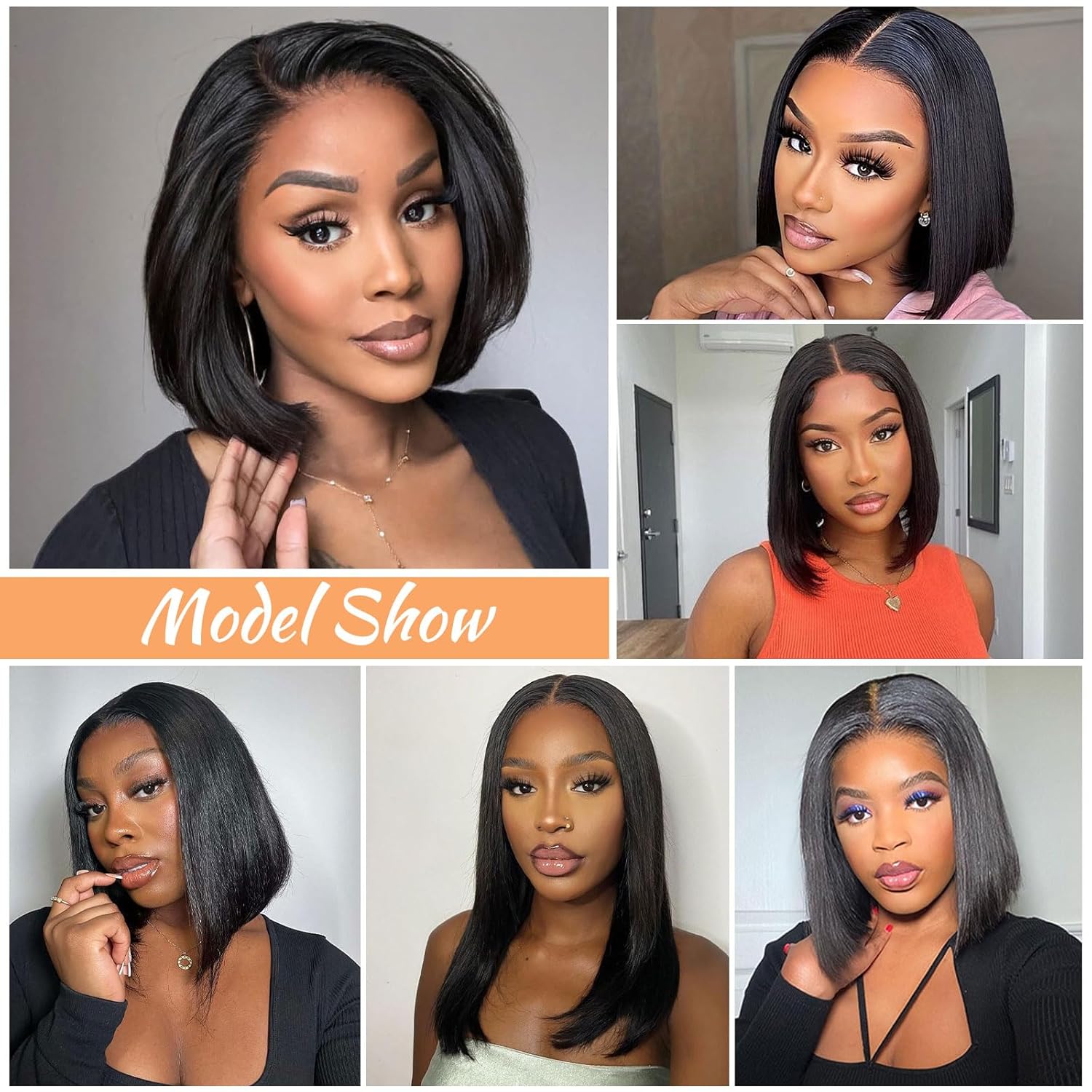 [Live only]ShowReal Short Bob Wig Human Hair Glueless HD 3X1 Lace Closure Human Hair Bob Wig With Bangs For Black Women Ready to Wear and Go Wigs for Women Beginner Friendly (10Inch)