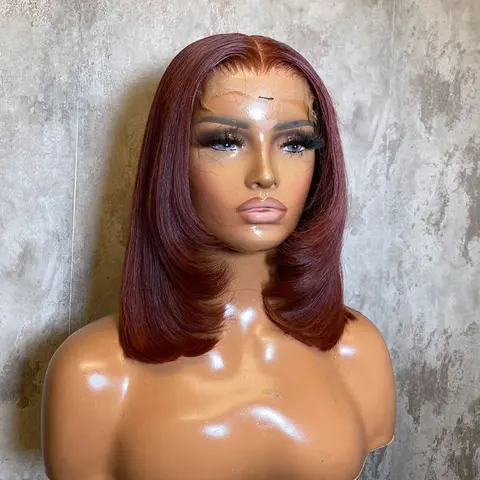 Dark Burgundy 99J Colored Bob Straight Bob Human Hair Wig 180% Density 13x4 HD Transparent Lace Frontal Short Bob Dark Burgundy For Woman