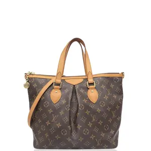 Pre-owned Louis Vuitton Leather tote bags Palermo PM Monogram Brown (ym010526f7)