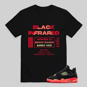 4s Black Infrared 23, AJ4 Bright Mango Barely Volt Match Tee, Match BLACK INFRARED Shirt