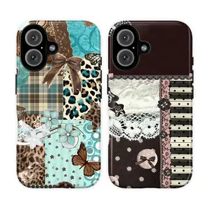 Vintage Patchwork Phone Case for iPhone 17 16 15 14 13 12 11 Pro Max Plus, Y2K Coquette Leopard Butterfly Aesthetic Cover, Retro Scrapbook Collage Protective Case Gift for Her