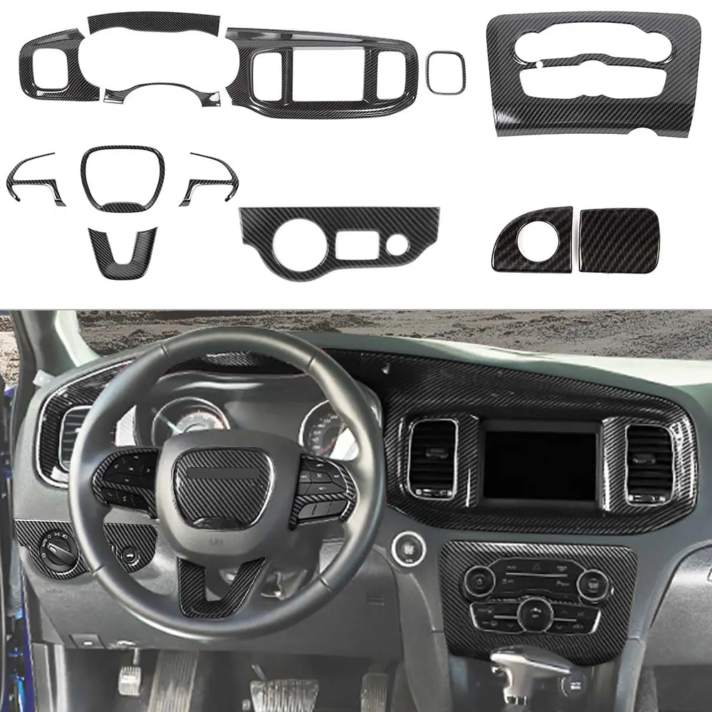 Car Interior Decoration Trim Kit with Decorative Covers & Center Console Dashboard/Box Covers, Accessories for Car, Auto Accessories for 2015+ Dodge Charger, Automotive Interior Molding, Father's Day Gift
