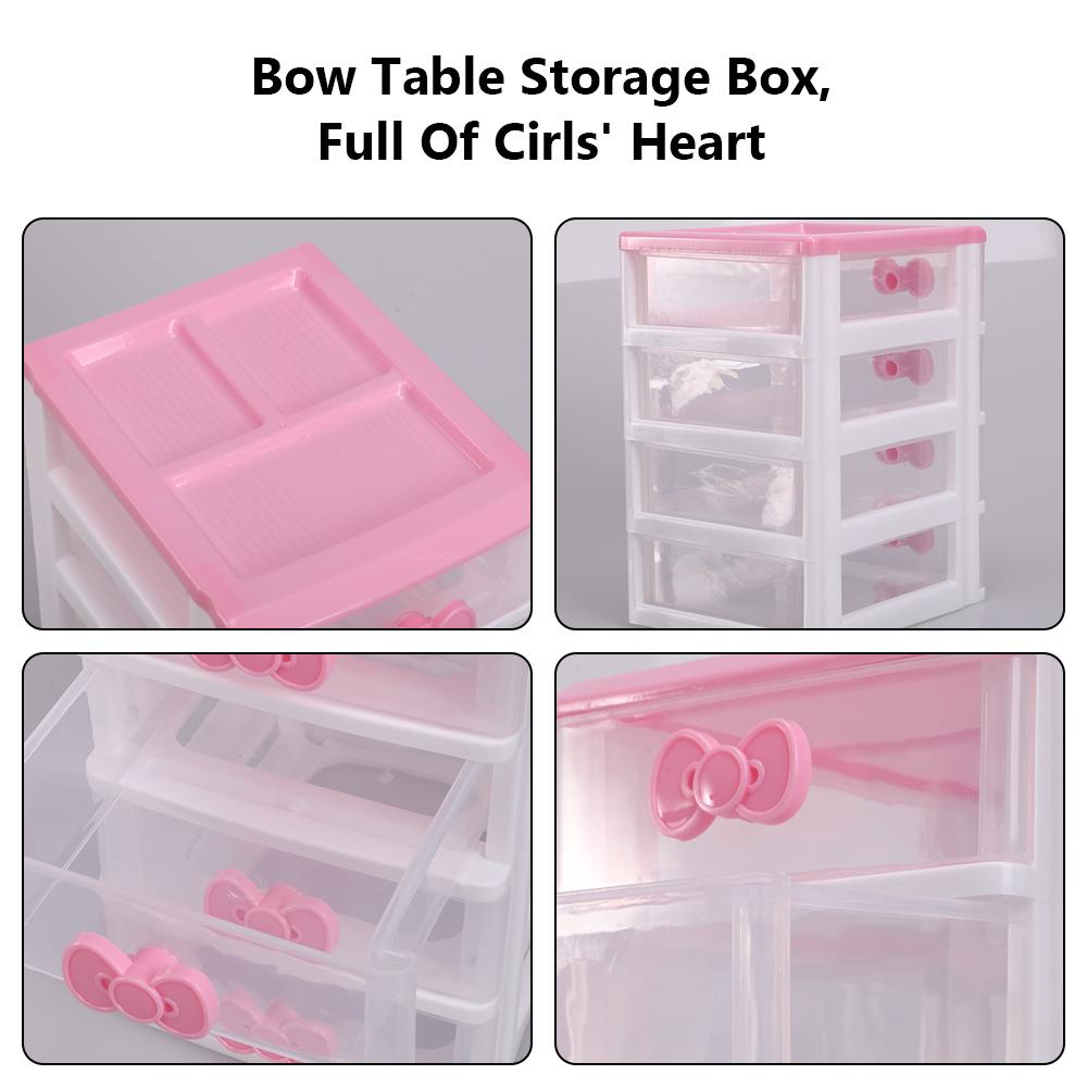 4-Tier Plastic Storage Organizer Cabinet, Countertop Makeup Box with Drawers, Multi-Layer Desktop Shelf Unit for Bathroom and Office Accessories, Desk & Drawer Organizer for Home Storage