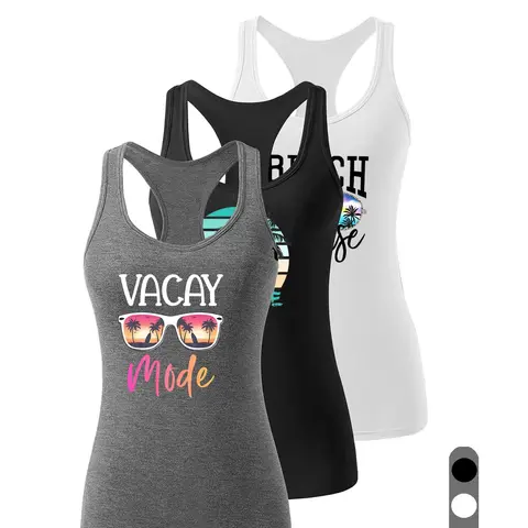 Women's Graphic Print Round Neck Tank Top, Casual Sleeveless Top for Vacation Holiday Beach, Ladies Clothes for All Seasons