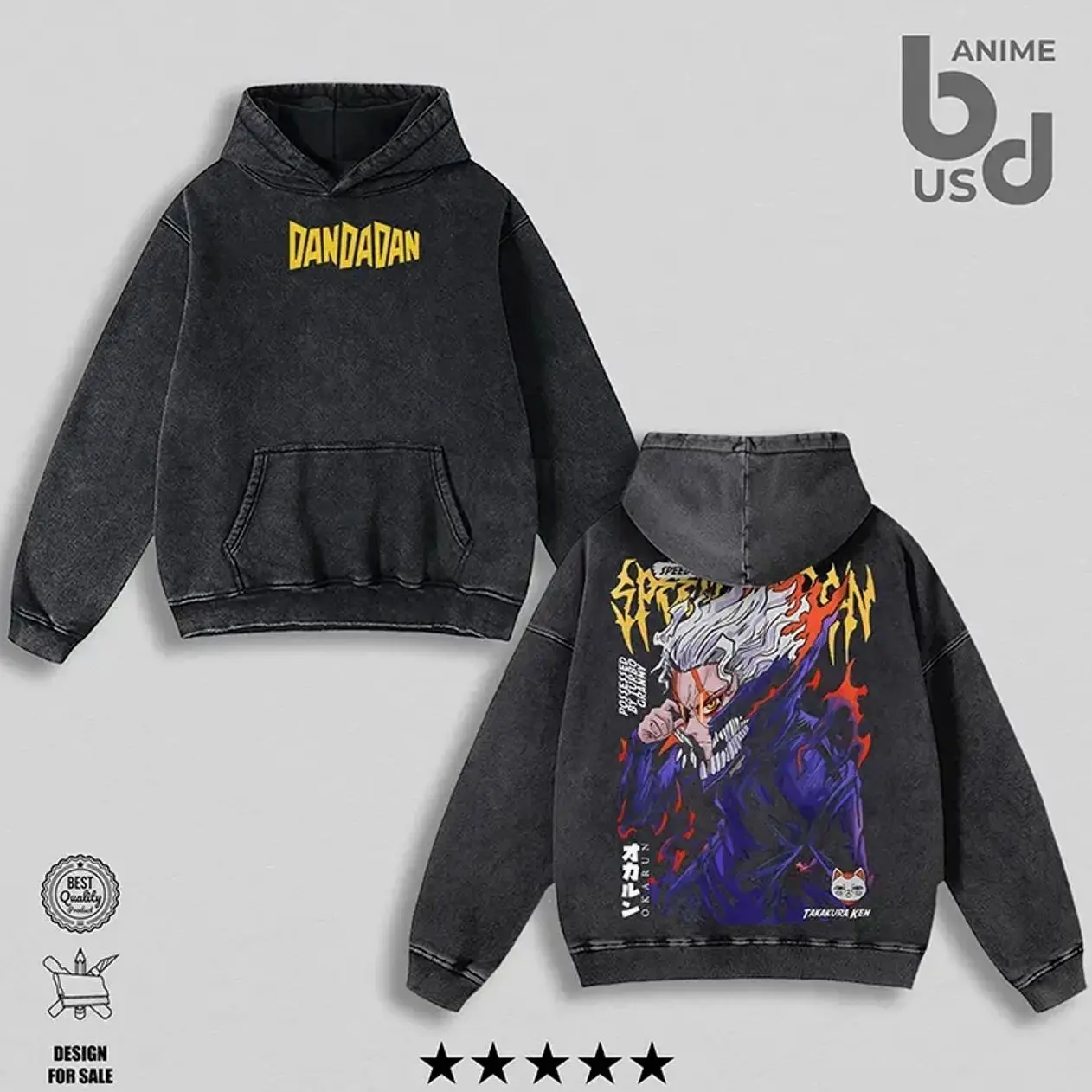 Okarun Dandadan Washed Hoodie Oversize Unisex, Double Printed Streetwear Anime Merch Gift For Fan 40J