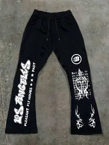 RS ANGELS Gothic Graphic Flare Sweatpants - Black Streetwear Dark Aesthetic Joggers With Multi-Print Design