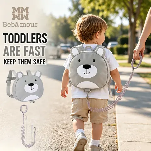 BEBAMOUR Toddler Backpack with Leash, Anti-Lost Safety Harness for Toddlers, Cute Animal Travel Backpack for Boys & Girls, Ideal for Travel, Shopping, Zoo & Airport