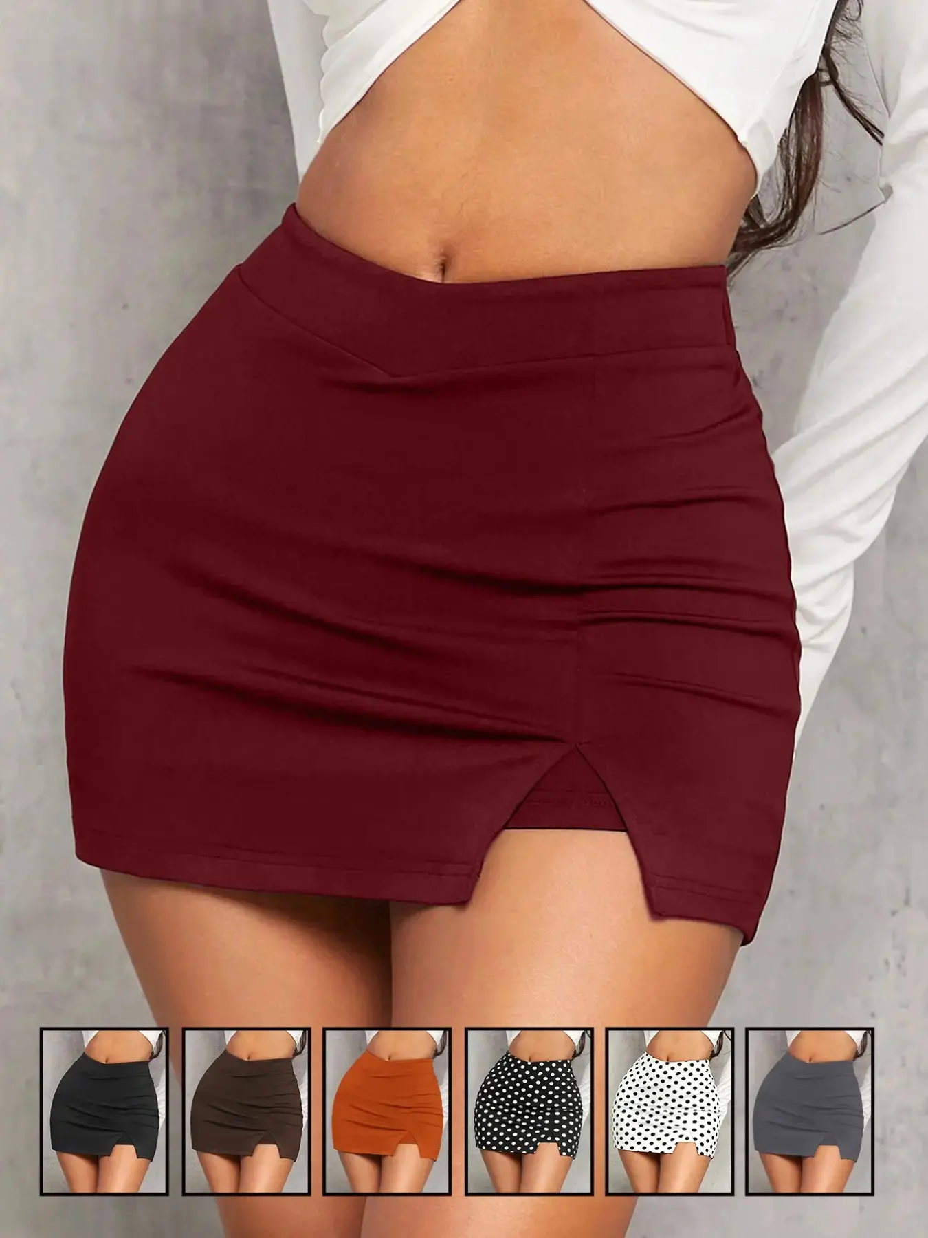 Women Sexy High Waisted Bodycon Mini Skirt V Waist Slit Stretch Soft Slimming Short Lightweight Breathable Trendy Streetwear Vacation Beach Travel Resort Holiday Party Date Night Club Daily Work Office