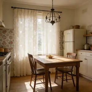 Butterfly Gauze Curtains Create Dreamy Light & Shadow Atmosphere • UV + Thermal Protection Lace Sheer 4 Hanging Ways 2 Panel