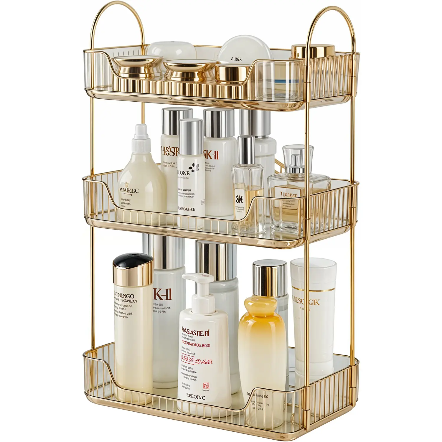 DEZZER Acrylic 3-Tier Counter Organizer Waterproof Cosmetic Shelf with Detachable Trays for Vanity & Kitchen Storage Makeup Brush Holder Boxes Decor
