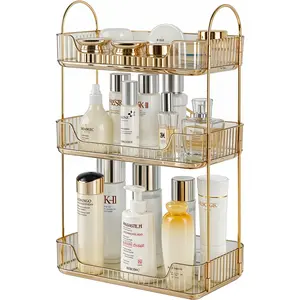 DEZZER Acrylic 3-Tier Counter Organizer Waterproof Cosmetic Shelf with Detachable Trays for Vanity & Kitchen Storage Makeup Brush Holder Boxes Decor