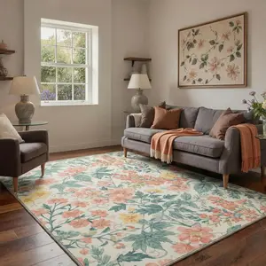 【Deals For You Days】BEIMO Washable Rug Low Pile Lightweight Non Slip Area Rugs for Living Room, Machine Washable Indoor Mat for Bedroom Dining Room, Floral Vines Print Pattern Modern Farmhouse Decor Blush Sage