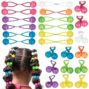 24 count Ponytail Ball Hair Elastics Collection,Brightly Colored Marble Finish  Bead Ponytail Balls For Girls And