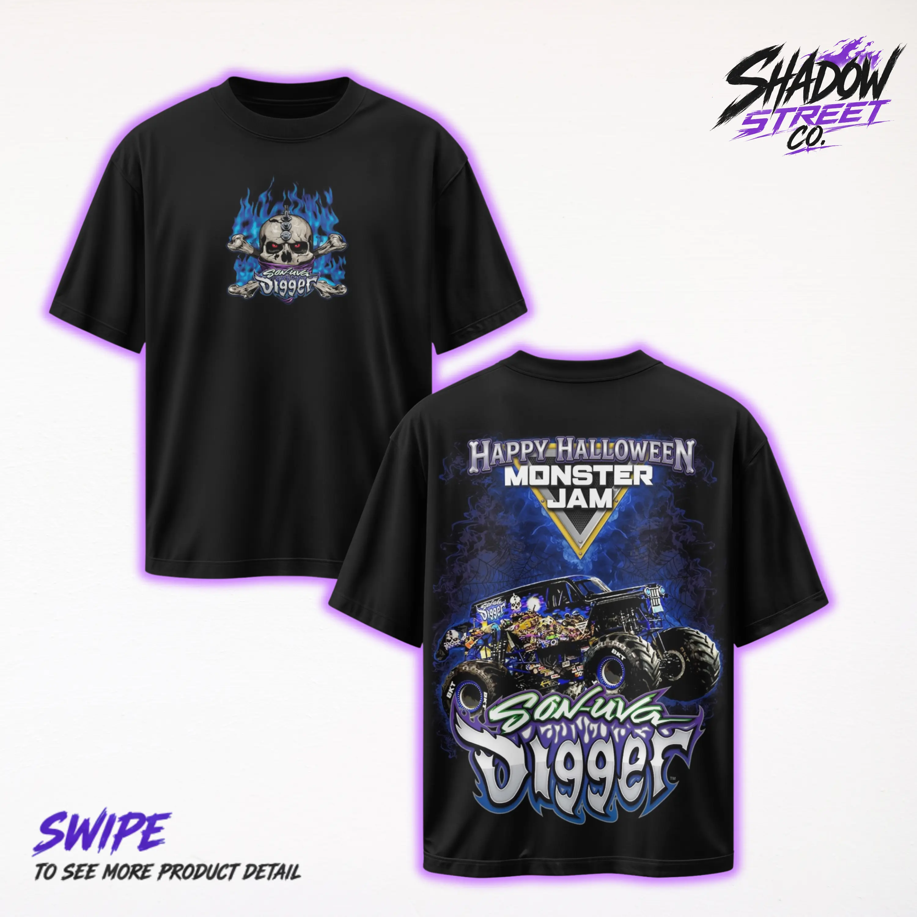 Monster Truck Son-uva Digger T-Shirt, Monster Jam Halloween Racing Shirt – Y2K Unisex Two Side Graphic Tee, Top Trendy Streetwear Made In USA