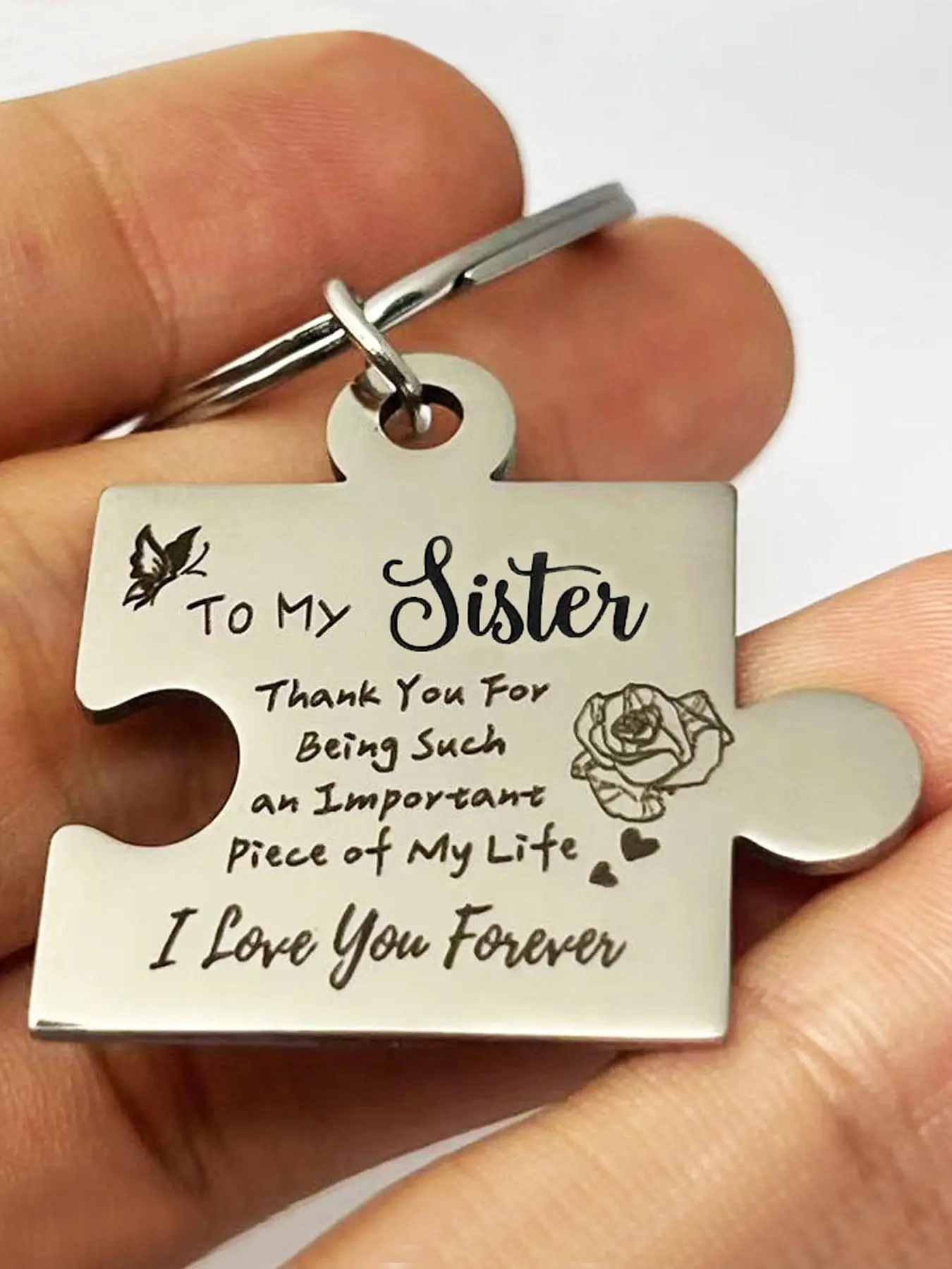 Mother's Day Gift Stainless Steel Puzzle Shaped Keychain, To My Sister Letters Engraved Personalized Heart Tag Keychain, Fashion Accessories for Women & Men, Gift for Sister