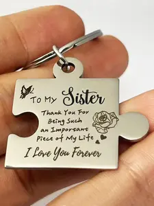 Stainless Steel Puzzle Shaped Keychain, To My Sister Letters Engraved Personalized Heart Tag Keychain, Fashion Accessories for Women & Men, Gift for Sister