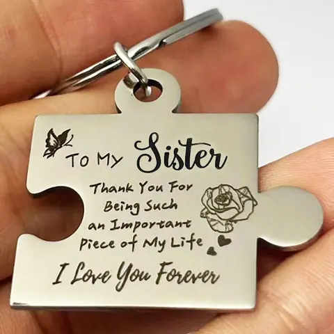 Mother's Day Gift Stainless Steel Puzzle Shaped Keychain, To My Sister Letters Engraved Personalized Heart Tag Keychain, Fashion Accessories for Women & Men, Gift for Sister