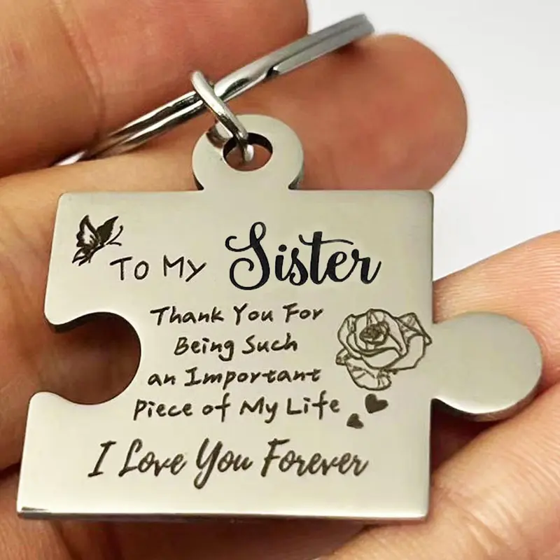 Mother's Day Gift Stainless Steel Puzzle Shaped Keychain, To My Sister Letters Engraved Personalized Heart Tag Keychain, Fashion Accessories for Women & Men, Gift for Sister