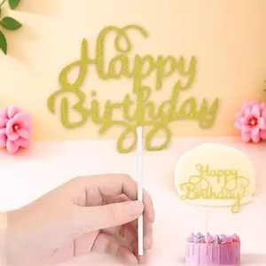 Birthday Cake Topper Set, Glitter Metal Dessert Table Signs for Party Decor, DIY Sweet Table Accessories, Anti-Oxidation Cake Decorations for Holiday Parties & Photo Props
