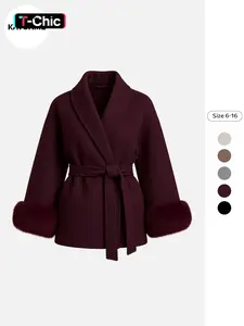 Elegant Women's Solid Color Waist Tie Belt Faux Fur Long Sleeve Wrap Coat, Stylish Simple Design, Warm Winter Outerwear