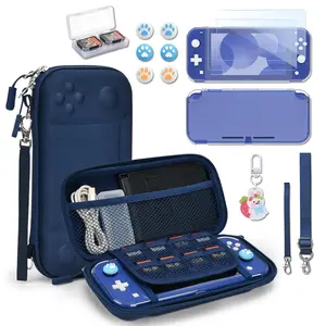 F-PCS11  Switch Lite Case, Portable Switch Lite Carrying Case, 14 in 1 Accessories Kit with Carrying Case, Protective Cover, Game Card Case, Screen Protectors, Thumb Grips, Pendant and straps (Blue)