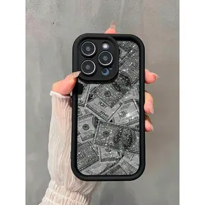 1pc Millennium Y2K Style Dollar Pattern Anti-Drop Phone Case Compatible With Apple IPhones 11/12/13/14/15/16, Black Waterproof Shockproof Scratch Resistant