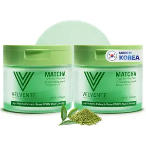 [2-PACK] Velvente Green Tea Matcha Toner Pads (100 per Pack, 2-Pack Set) with Rose PDRN, Peptides, Hyaluronic Acid - Korean Skincare for Acne-Prone Skin, Dark Spots & Uneven Tone, Soothing Radiant Complexion