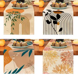 Abstract Plant Geometric Puzzle Rectangular Table Runner, Kitchen Dining Room Coffee Table Decor, Holiday Season Desktop Accessories