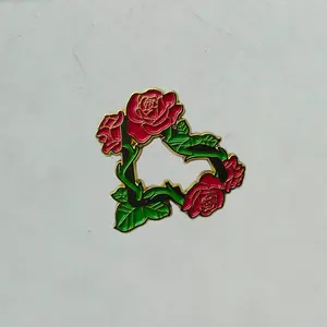 Rose New Era Frame Pin with Vibrant Red Roses and Green Leaves for Stylish Accessories