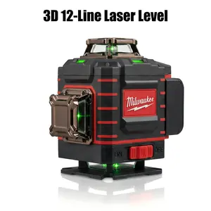 Milwaukee  M12 Cross Line Laser Level Vertical Alignment Measuring Tool With Tool Accessories Milwaukee Accessories Hand Tools For Construction Installation And Interior Layout Work Self Leveling ±0.2mm Accuracy 2 Line Projection 12V Lithium Platform 4 16