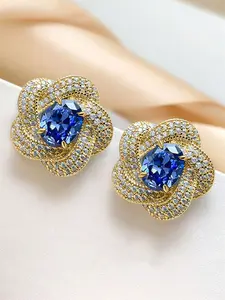 1 Pair Glamorous Blue Cubic Zirconia Stud High Quality Earrings For Women For Valentine's Day Gift Wedding Engagement Anniversary Party Jewelry