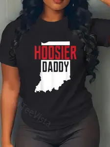 100% Cotton Unisex Hoosier Daddy Indiana State Map Gift T-Shirt Vingate Printed Casual Round Neck T shirt