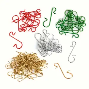 100pcs S-Shaped Christmas Decoration Hooks | Golden/Red/Green/Silvery Decoration Hooks | Hanging Ornaments | Suitable for Decorating Christmas Trees, Festival Parties, and Halloween Scenes | Christmas Light Hooks | Christmas Stocking Hooks