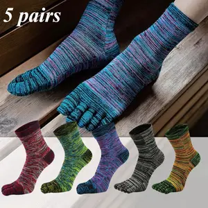 grip socks grip socks for soccer 5 Pairs Men's Breathable Five-Finger Toe Socks - Colorful Striped Athletic Socks, Moisture-Wicking & Anti-Odor, Mid-Calf Length, Perfect for Sports Enthusiasts & Casual Wear, French Terry, Adults outdoorfun