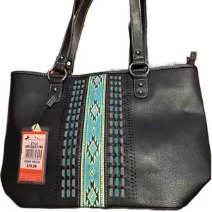 Montana West Medium Tote, Black/Teal Color Option