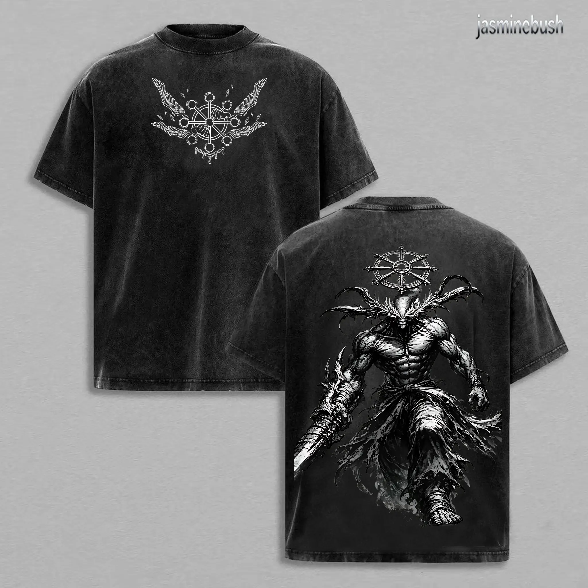Mahoraga Vintage Washed Oversized T-Shirt – Jujutsu Kaisen Anime Graphic Tee, Anime Streetwear Apparel, Soft Cotton Casual Unisex Top