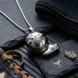 Men's Stainless Steel Soccer Shoe & Ball Pendant - MVP Athlete Necklace Gift