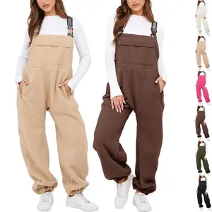Women's furry wool workwear, winter overalls, loose and adjustable suspender jumpsuit, warm teddy bear, Char Baromuper casual wear, streetwearRAIMENTRY