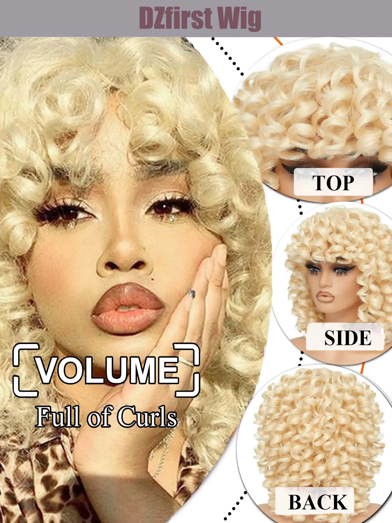 14 Inch Short Curly Wigs for Black Women,Big Curly Wig with  display picture 3