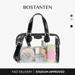 BOSTANTEN Clear Bag for Stadium Approved Top Handle Crossbody Purses Barrel Handbag for Events, Concerts, Travel, Daily Use