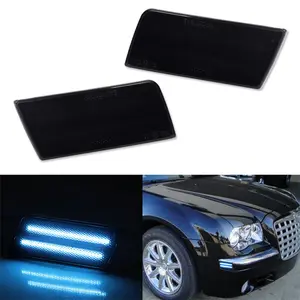 2PCS SMOKED ICE BLUE LED FRONT SIDE MARKER LIGHTS FOR CHRYSLER 300 300C 2005 2006 2007 2008 2009 2010 Replace OEM Part# 4805860AA 4805861AA
