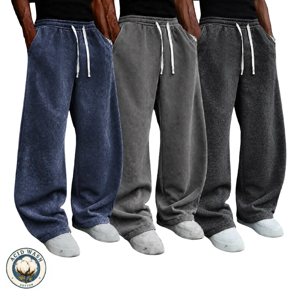 3-Pack Men’s Acid-Wash Cotton Extra-Large Thick Sports Pants, Women’s Sweatpants – Soft, Warm, Comfortable, Campus Style, Back-to-School Gift