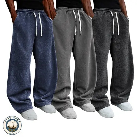 Men’s 3-Pack Acid-Wash Fleece Sweatpants - Casual Sports Trousers, Sportswear Pants, Cotton Sweatpants, Machine Washable, Autumn/Winter New Arrivals, Back-to-School Gift
