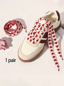 Fashion Heart-Shaped Flat Shoelaces, Suitable for Casual Flats, Sneaker, Footwear, Polyester Fiber Laces, Easy-To-Tie Design, Unisex Shoe Accessories