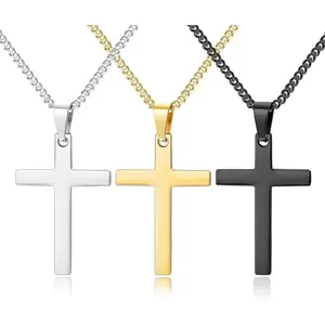 3 Pcs Stainless Steel Simple Cross Necklace Jewelry Set Gifts Silver Black Tone Cross Pendant Necklaces for Men Women Daily