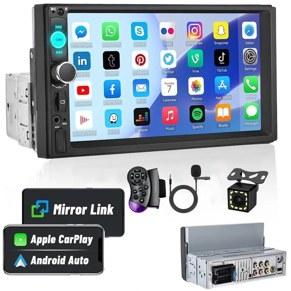 2026 Single 1Din 7" Touch Screen Stereo Bluetooth Radio Car Apple/Android Carplay GPS