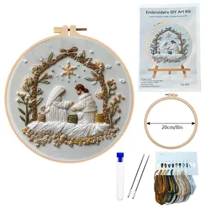 Christmas Embroidery Kit DIY Nativity Set with Materials English Stitches Focus Relaxation Craft Kit for Holiday Decor needle Sewing Kit Sewing Tool Kit Sewingkit