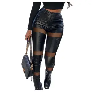 Women's New Elastic Slim Fit  Leather Pants Leggings Black Chic Fashionable Winter Style Trendy Comfortable Womenswear Bottom